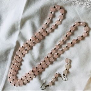 ROSE Quartz 32” Necklace w/earrings -Pretty!SEE!